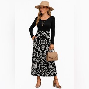 Chic Black and Gray Floral Maxi Dress